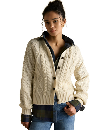 Joules Rafferty Cream Cable Knit Cardigan - Wool Blend, Button-Front Women's Fashion Layered Look