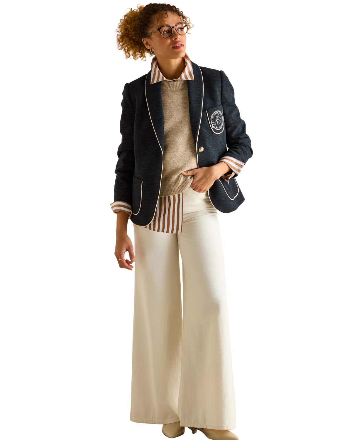 Joules Hartley Navy Blazer: Shawl Collar, Herringbone Cotton, Structured Fit, Country Club Embroidery