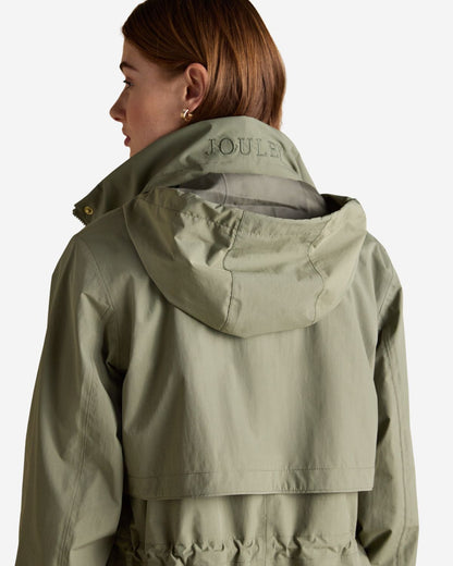 Joules Hensley Khaki Green Longline Waterproof Coat with Packable Hood