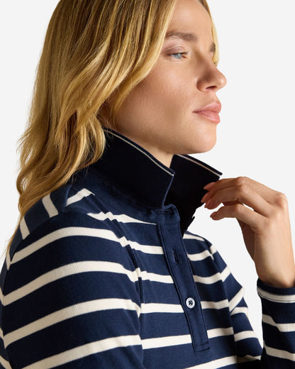 Joules Fairfield Navy & Cream Ribbed Long Sleeve Stripe Polo Top | Equiflair