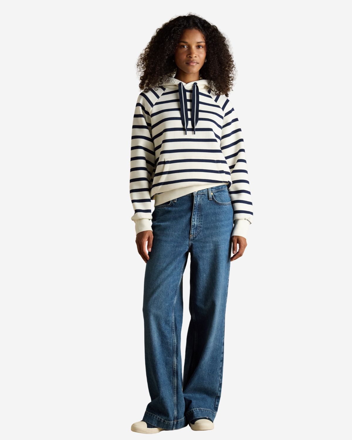 Joules Milbourne Cream & Navy Striped Cotton Blend Hoodie