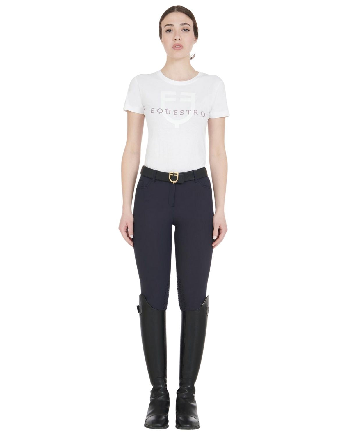 Equestro Women's Slim Fit Grip Breeches With Logo Navy