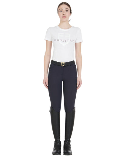 Equestro Women's Slim Fit Grip Breeches With Logo Navy