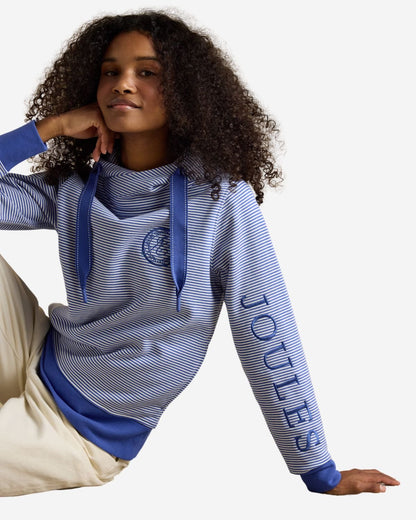 Joules Rushton Blue & White Striped Cotton Cowl Neck Hoodie | Equiflair