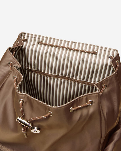 JOULES CAMBECK MOCHA RUCKSACK Brown backpack with striped lining, adjustable straps and pockets