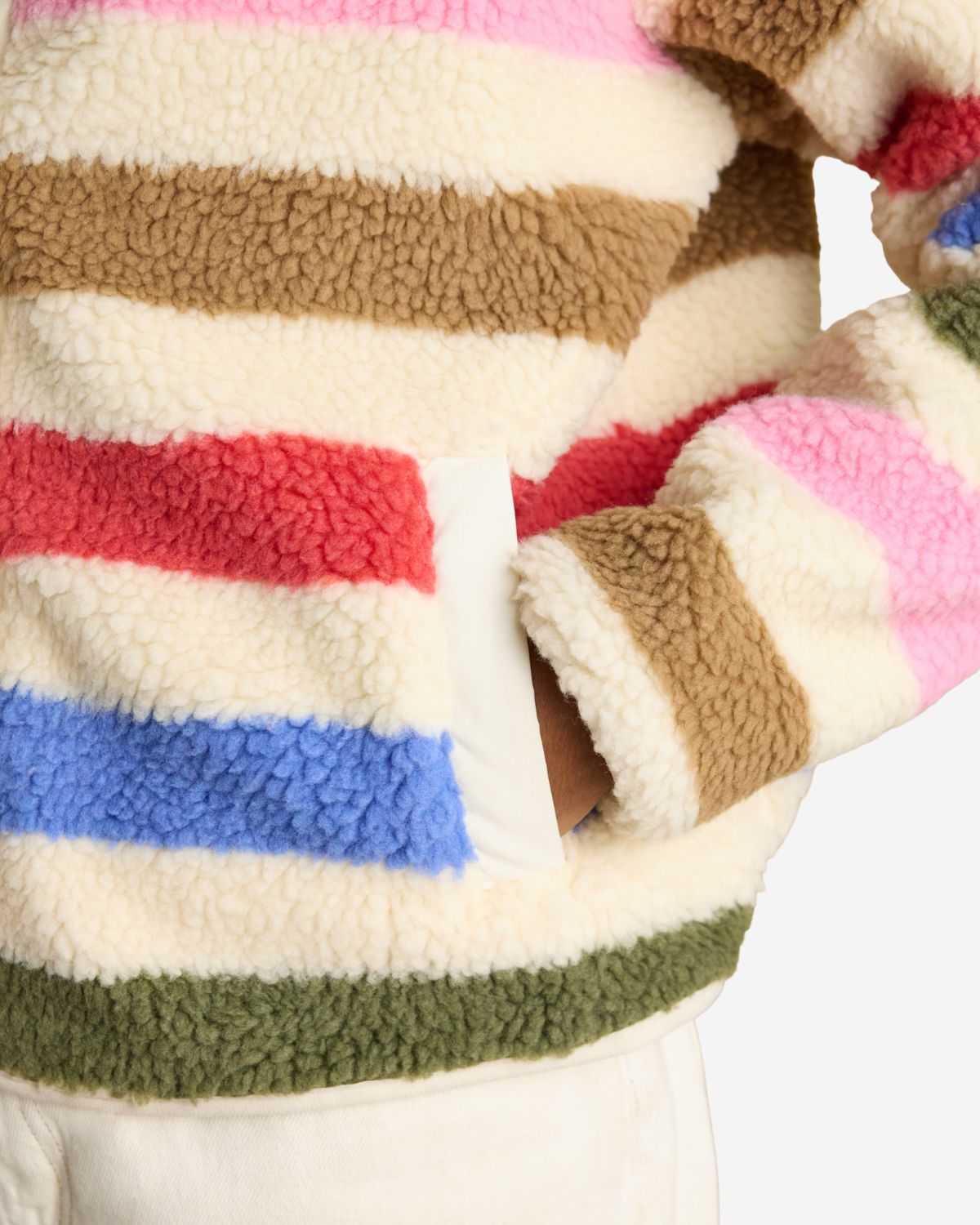 Joules Cream Multi Bright Striped Borg Fleece Jacket | Equiflair