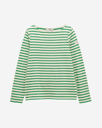 Joules Harbour Cream/Green Boat Neck 100% Cotton Long Sleeve Breton Top
