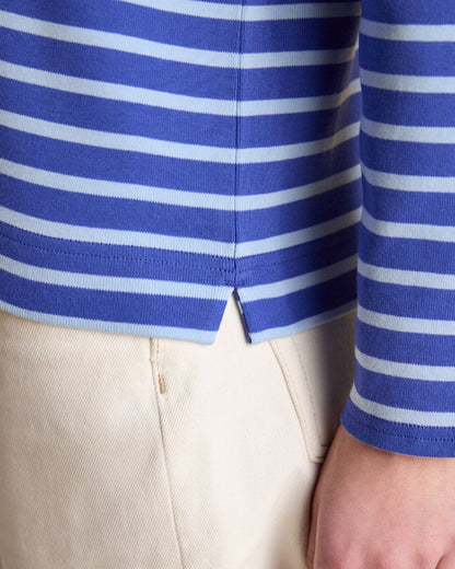 Joules Harbour Dark Blue/Sky Blue Striped Boat Neck Long Sleeve Breton Top | Equiflair