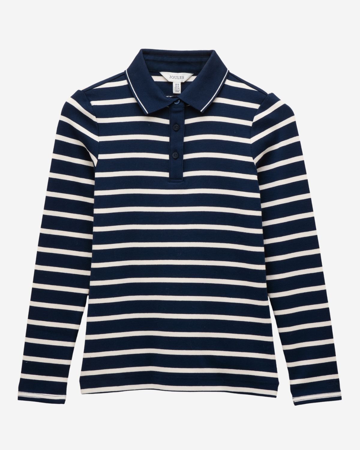 Joules Fairfield Navy & Cream Ribbed Long Sleeve Stripe Polo Top | Equiflair