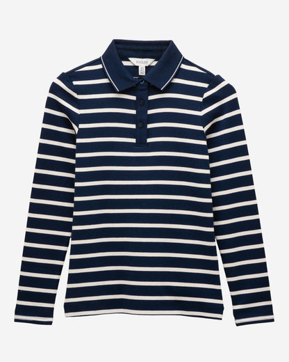 Joules Fairfield Navy & Cream Ribbed Long Sleeve Stripe Polo Top | Equiflair