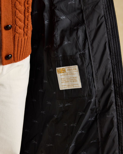 Joules Pembury Black Showerproof Longline Padded Coat with Hood