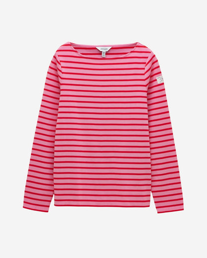 Joules Harbour Pink & Red Striped Boat Neck Long Sleeve Breton Top | Equiflair
