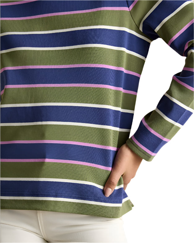 Joules Harbour Top: Green, Blue, Pink Striped Long-Sleeve Top - Equiflair