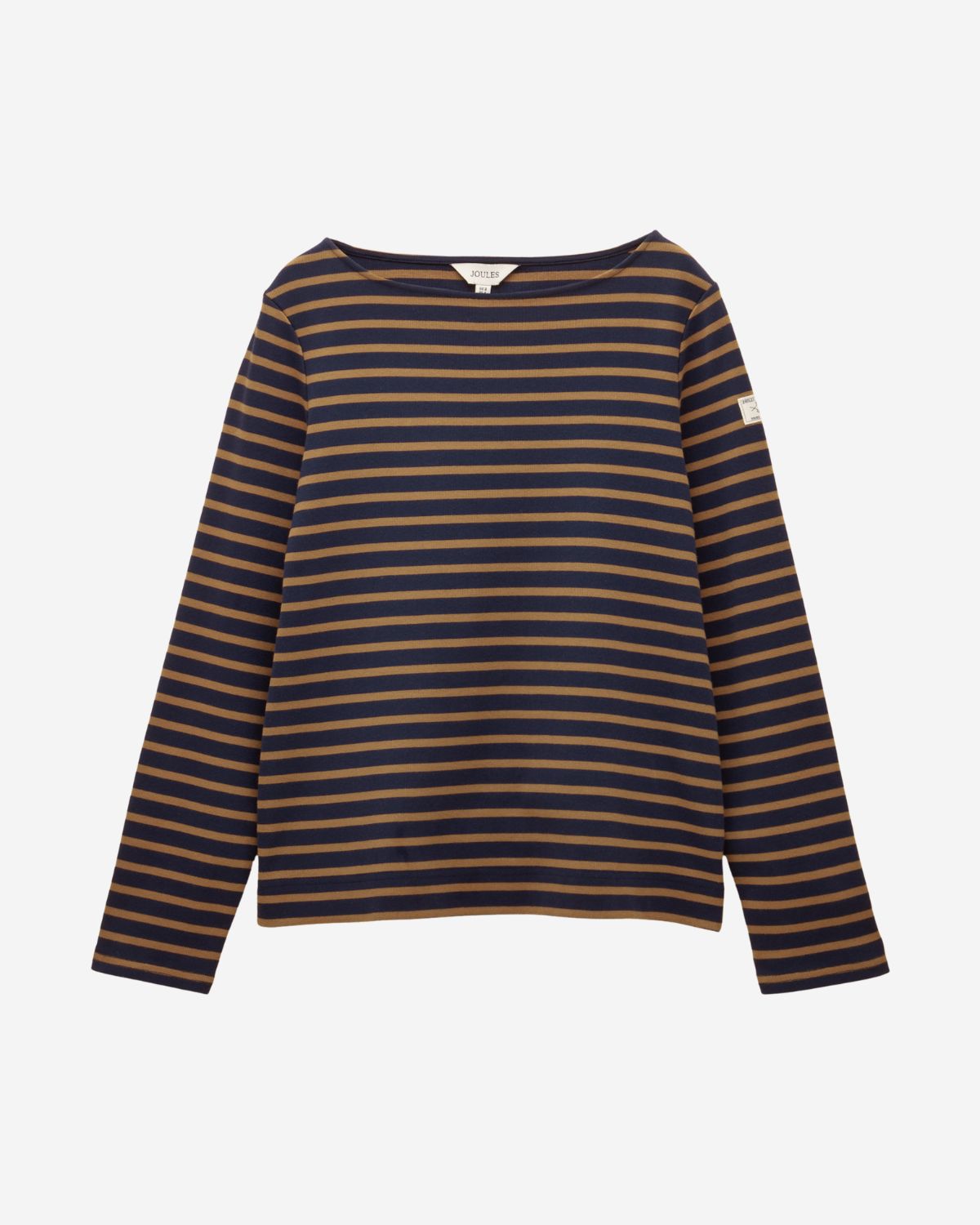 Joules Harbour Navy & Tan Boat Neck Long Sleeve Breton Stripe Top