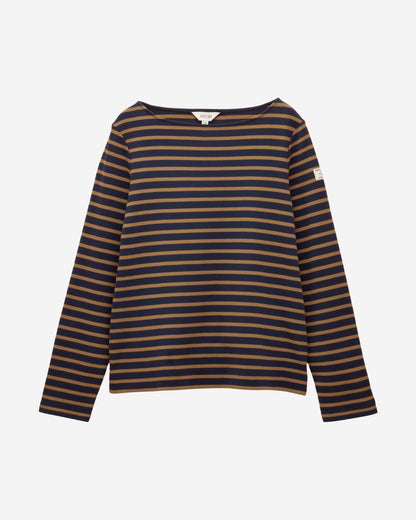 Joules Harbour Navy & Tan Boat Neck Long Sleeve Breton Stripe Top