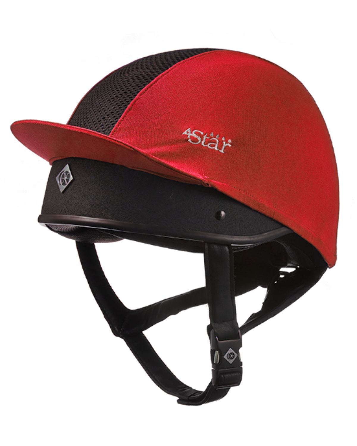 Charles Owen 4 Star Red Vented Silk Helmet Cover - Equestrian Safety Gear