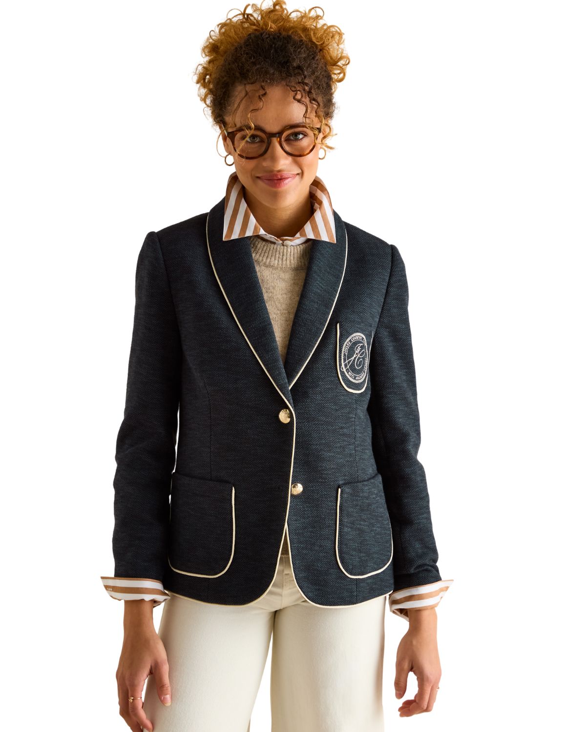 JOULES Hartley Navy Blazer: Shawl Collar, Country Club Style
