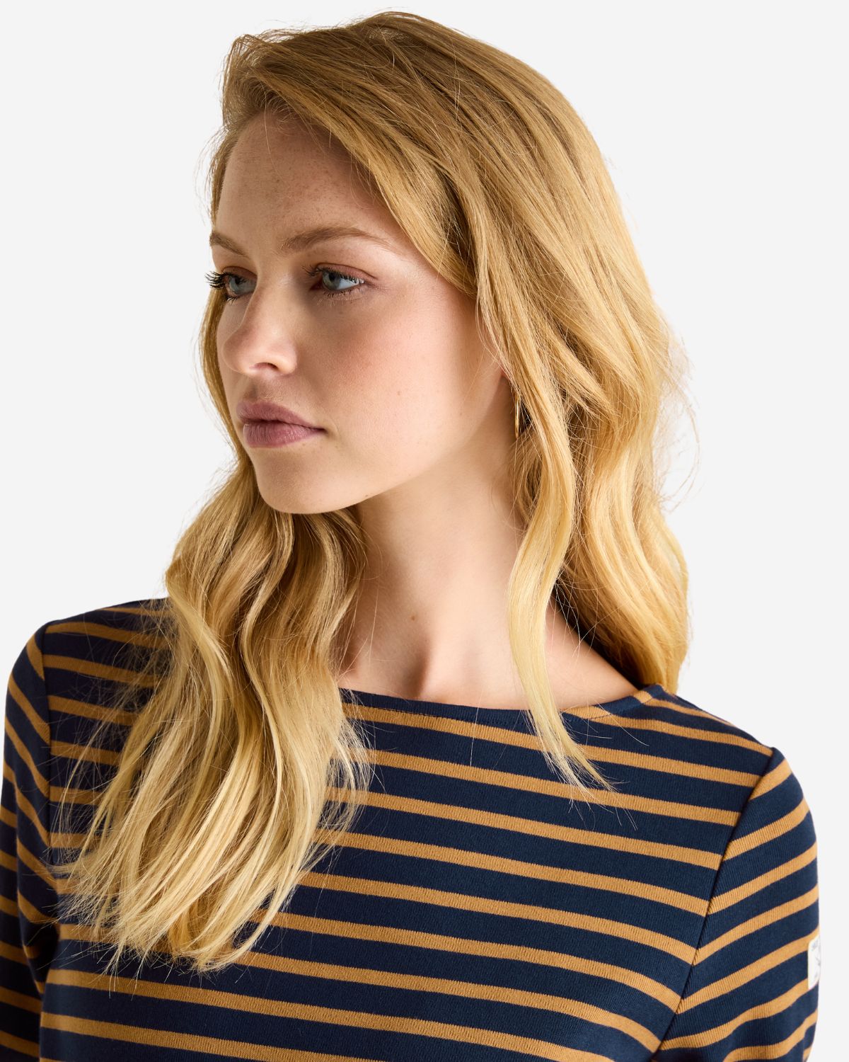 Joules Harbour Navy & Tan Boat Neck Long Sleeve Breton Stripe Top