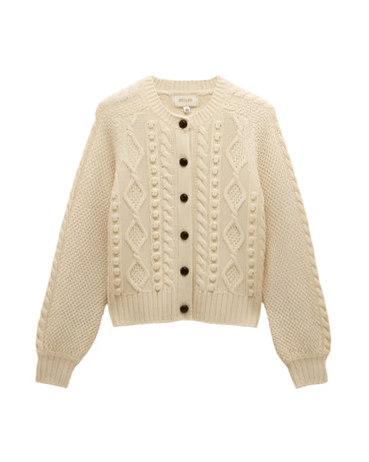 Joules Rafferty Cream Cable Knit Cardigan - Women's Cream Wool Blend Button Sweater