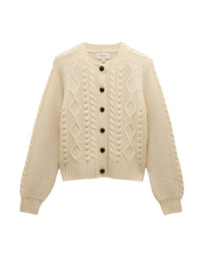 JOULES Rafferty Cream Cable Knit Cardigan | Women's Wool Blend Button Up Sweater | Equiflair