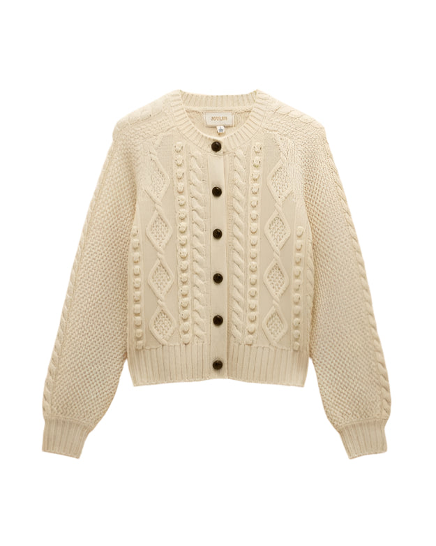JOULES Rafferty Cream Cable Knit Cardigan | Women's Wool Blend Button Up Sweater | Equiflair