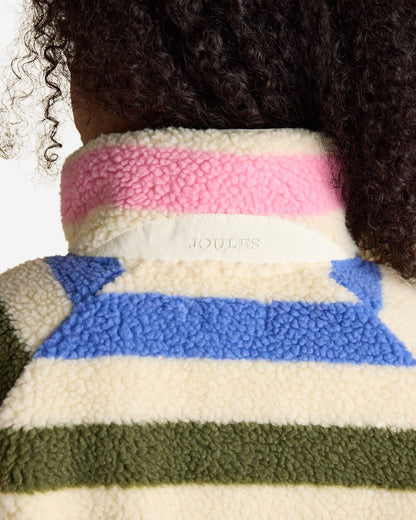 Joules Cream Multi Bright Striped Borg Fleece Jacket | Equiflair