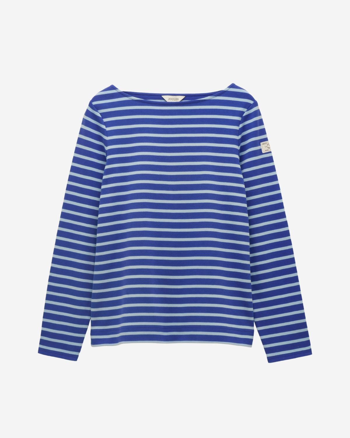 Joules Harbour Dark Blue/Sky Blue Striped Boat Neck Long Sleeve Breton Top | Equiflair