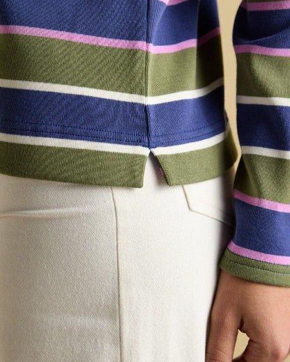 JOULES HARBOUR TOP: Green Multi Striped Top from Equiflair. Relaxed fit, boat neckline, heavyweight cotton.
