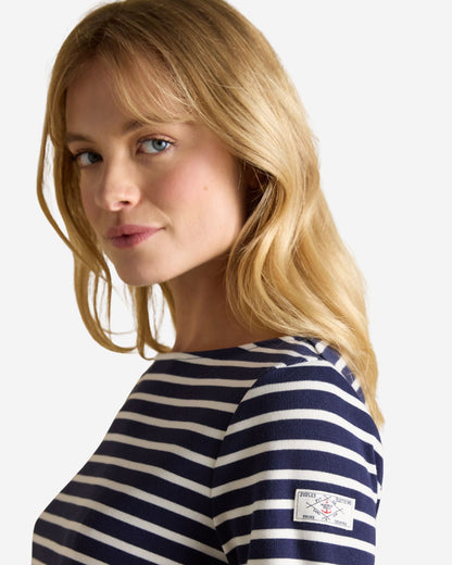 Joules Harbour Navy & White Boat Neck Long Sleeve Breton Stripe Top