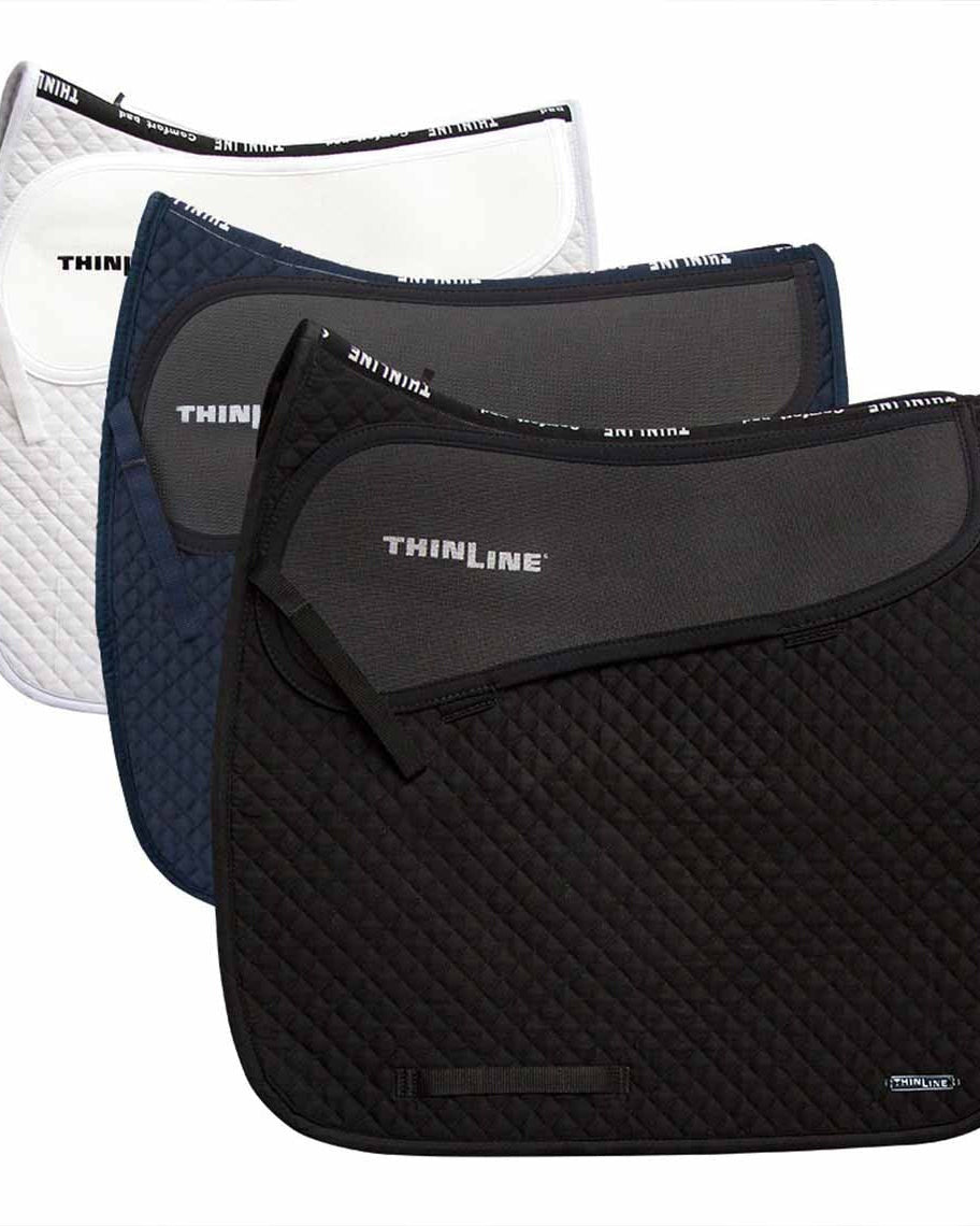 ThinLine Dressage Saddle Pads: White, Navy, Black. Horse Riding Equine Gear