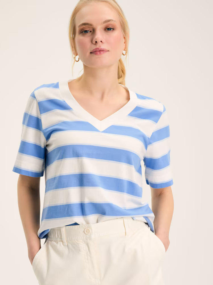 JOULES Darcey Blue Stripe V-Neck T-Shirt: Stylish Women's Cotton Top