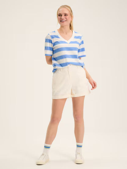 Joules Darcey Blue Striped V-Neck T-Shirt - Equiflair Saddlery