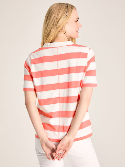 JOULES DARCEY Pink Stripe V-Neck T-Shirt. Short sleeve cotton tee with horizontal stripes. Shop now at Equiflair Saddlery!