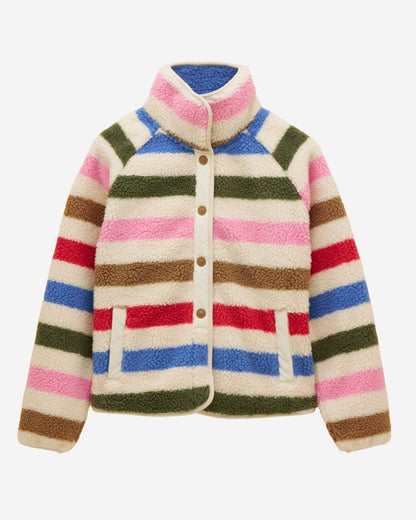 Joules Cream Multi Bright Striped Borg Fleece Jacket | Equiflair