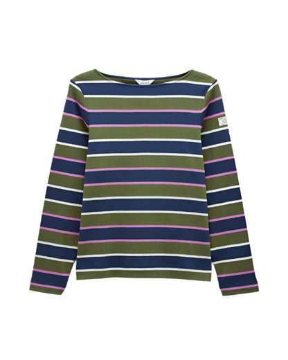 JOULES HARBOUR TOP GREEN MULTI Striped Long Sleeve Cotton Top