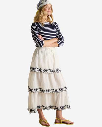 Joules Harbour Navy & White Boat Neck Long Sleeve Breton Stripe Top