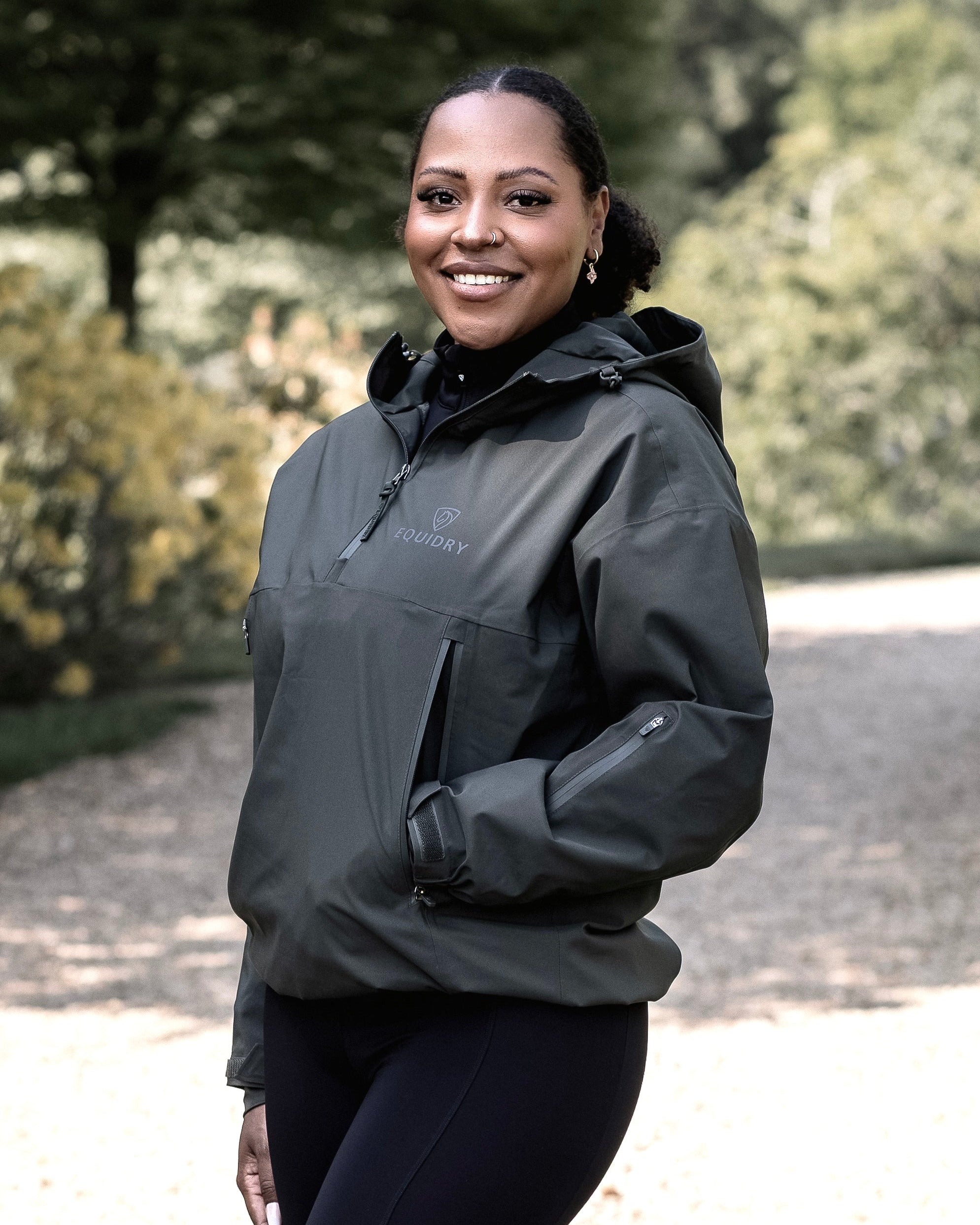 EQUIDRY Women's Storm Smock Black Forest Green Waterproof Jacket for Riding & Yard Work