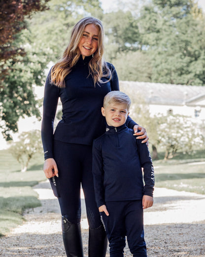 Equidry Children's Water Repellent Base Layer - Navy/White. Equestrian apparel from Equiflair. Stylish riding clothes for kids.