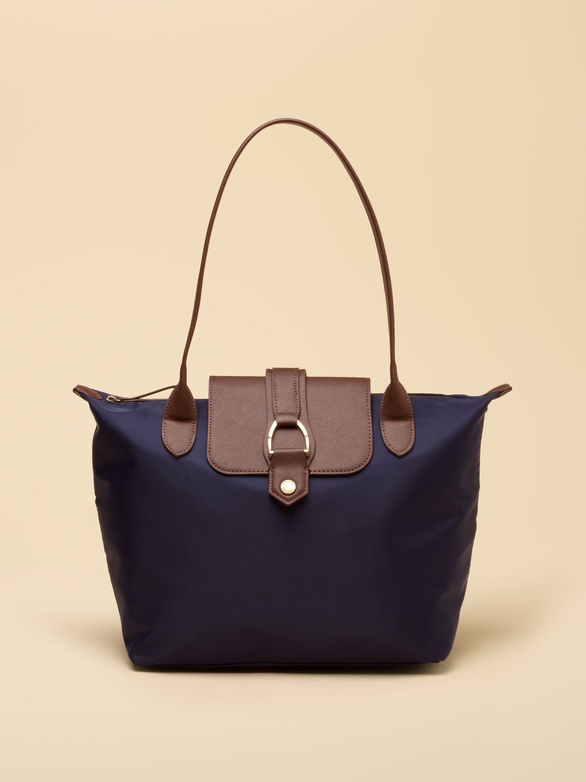 Navy Joules Edie Zip Top Shopper Tote Bag with Leather Trim - Women's Recycled Polyester Bag
