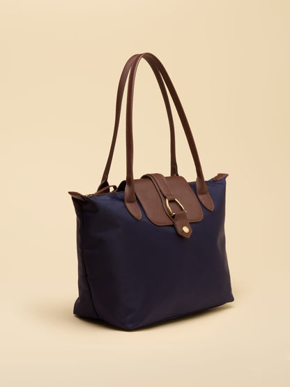 Navy Joules Edie Zip Top Shopper Bag - Structured Polyester Tote with PU Trims
