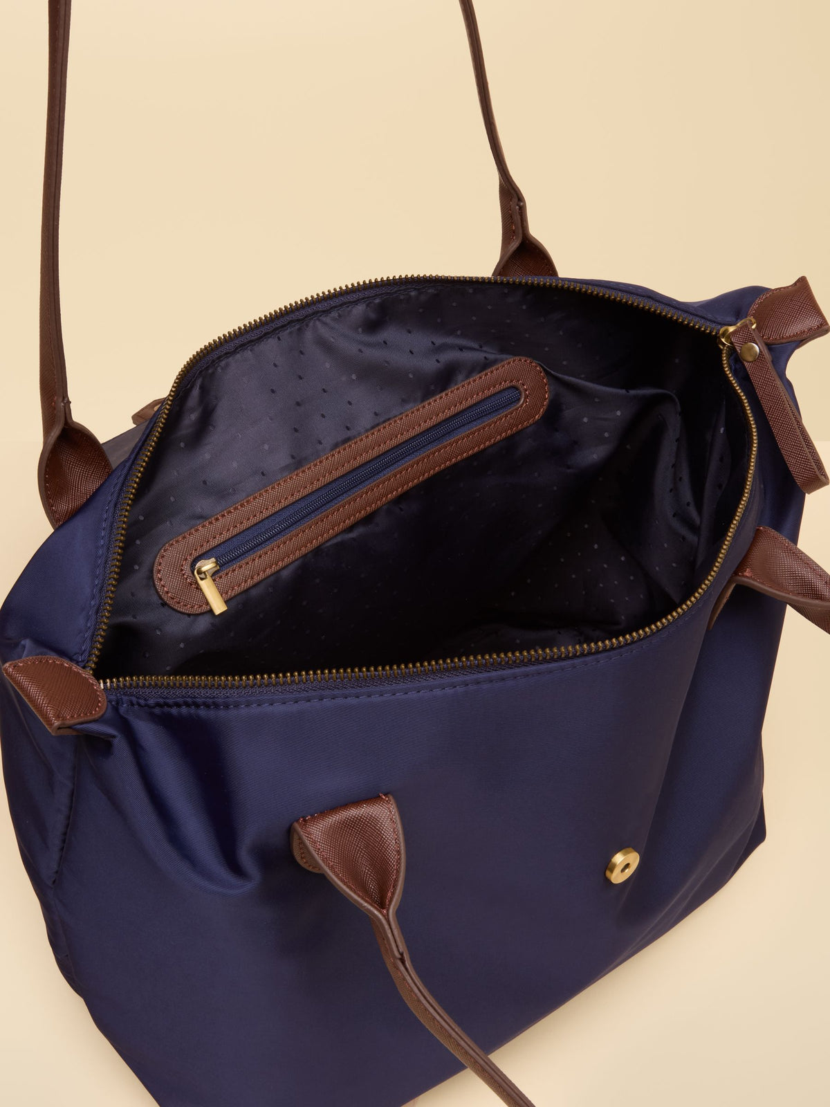 Joules Women's Navy Blue Edie Zip Top Shopper Bag Tote - Open Interior View