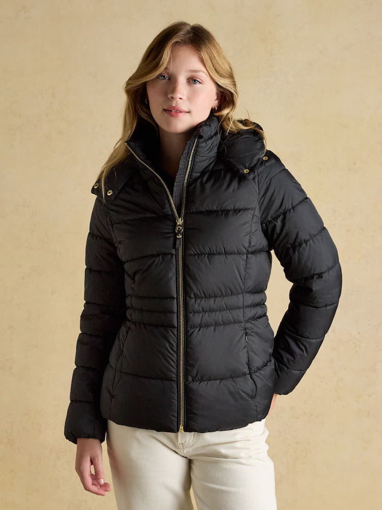 Joules Hadlow Black Showerproof Padded Coat with Hood