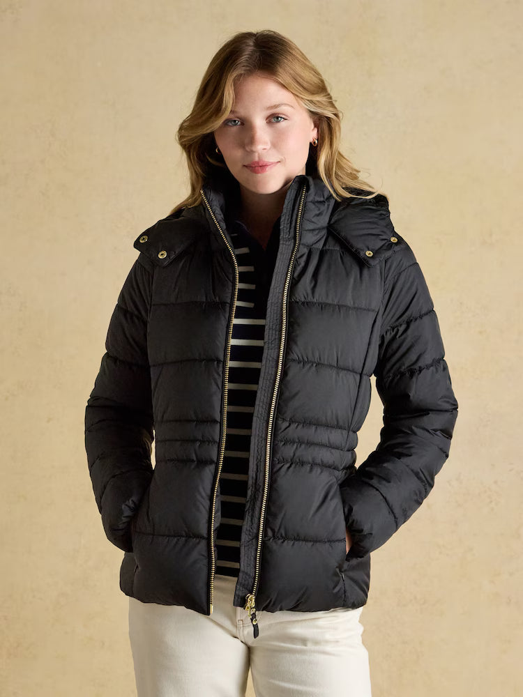 Joules Hadlow Black Showerproof Padded Coat with Hood