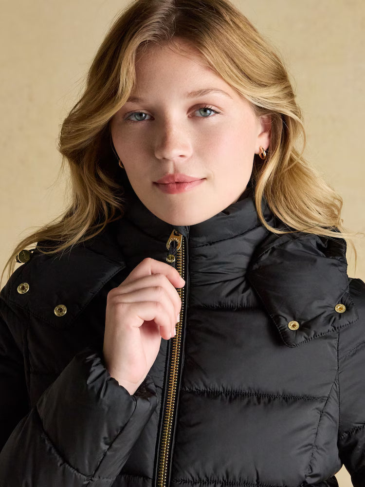 Joules Hadlow Black Showerproof Padded Coat with Hood