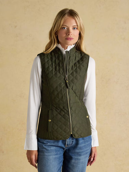Joules Minx Khaki Green Showerproof Diamond Quilted Gilet