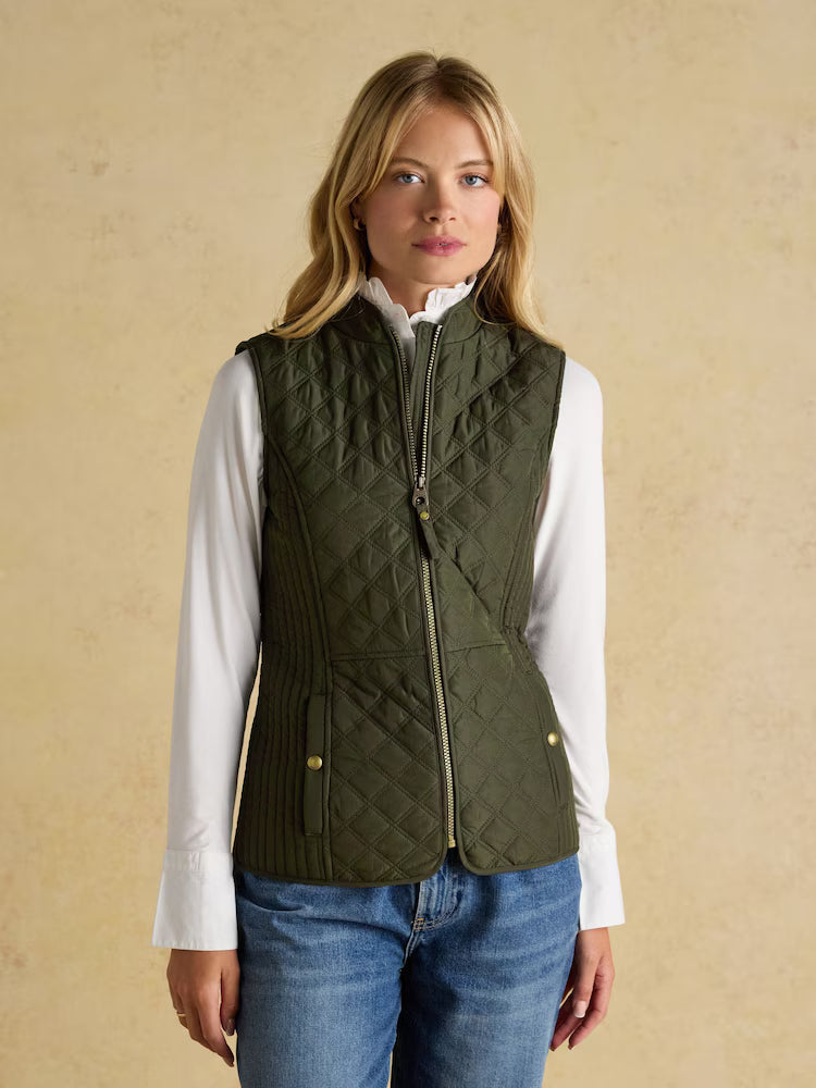 Joules Minx Khaki Green Showerproof Diamond Quilted Gilet