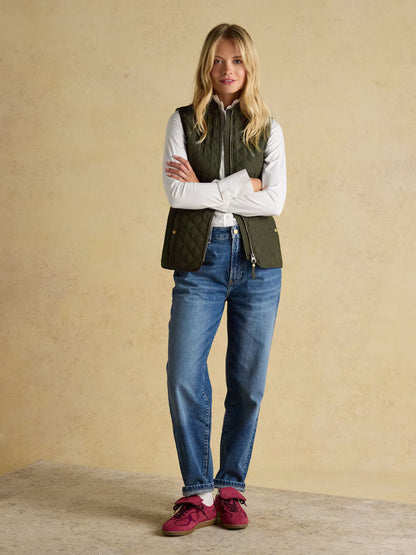 Joules Minx Khaki Green Showerproof Diamond Quilted Gilet