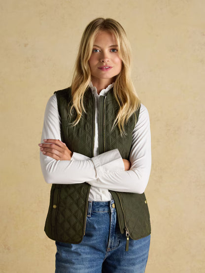 Joules Minx Khaki Green Showerproof Diamond Quilted Gilet