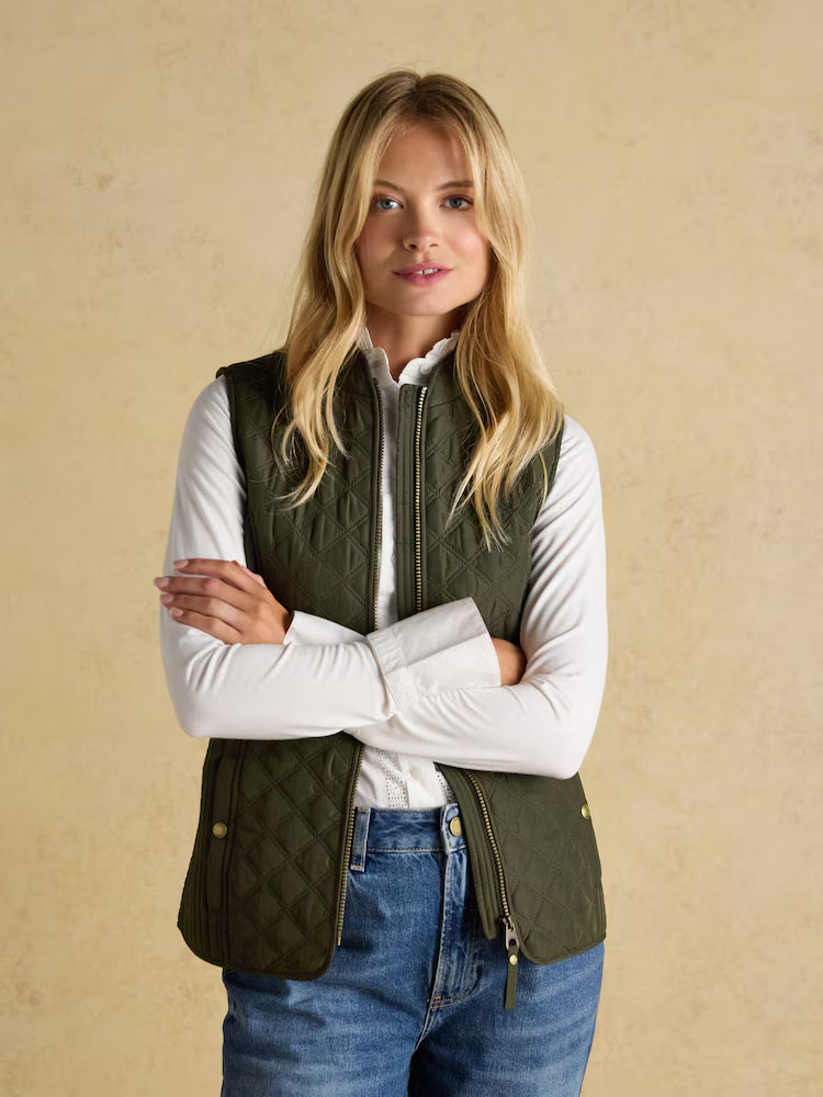 Joules Minx Khaki Green Showerproof Diamond Quilted Gilet