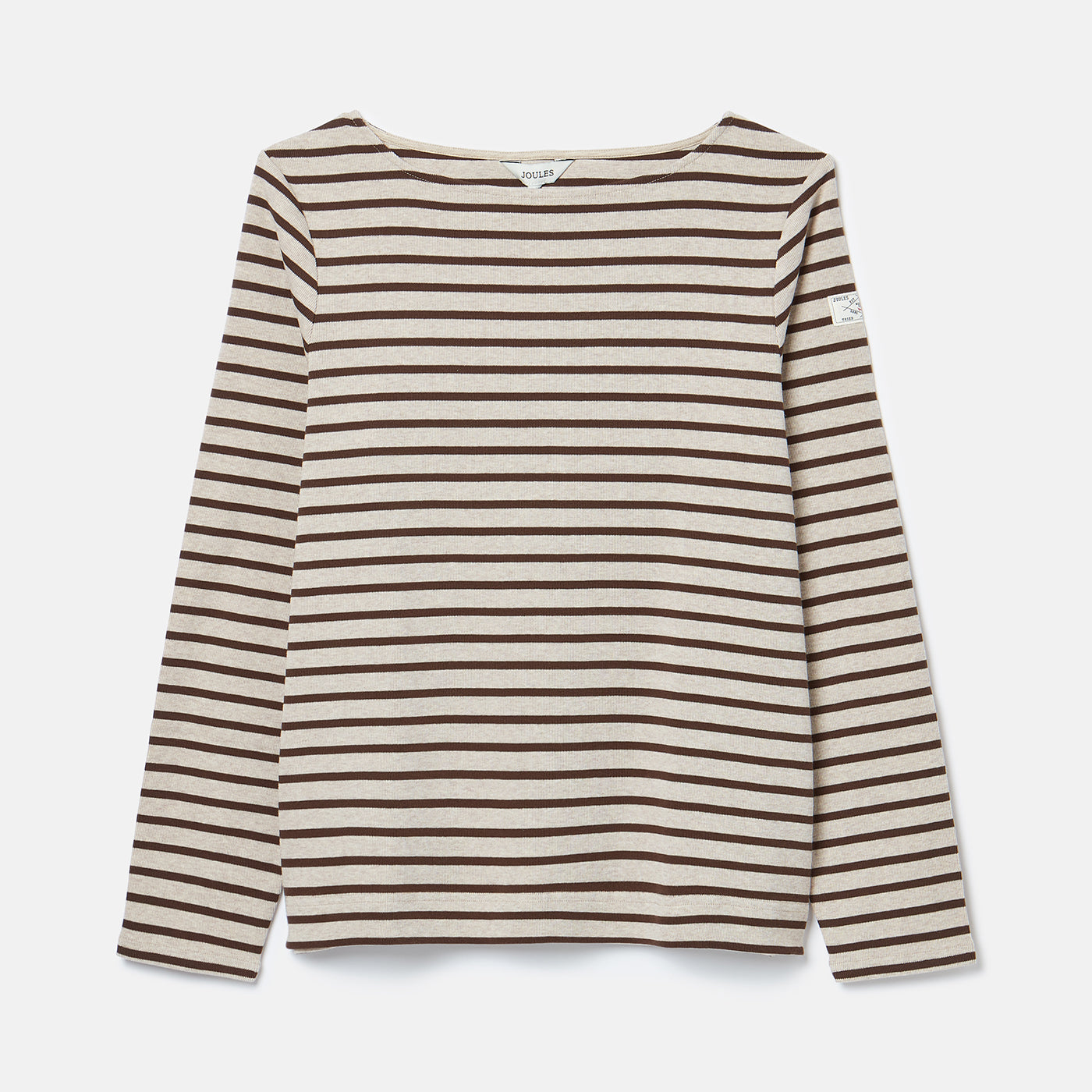 JOULES Harbour Striped Shirt - Neutral & Brown Boat Neck Long Sleeve Top for Women
